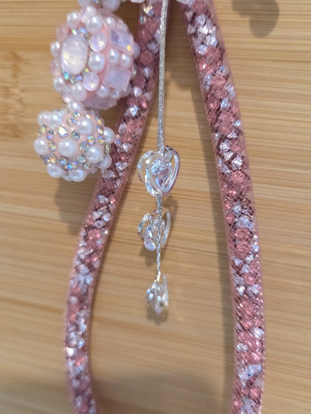 NWT Pink Crystal Bubblegum Bead Bag Charm Keychain Luxury Wristlet Glam